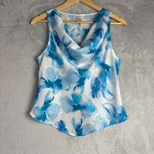 Gentle Fawn Blue Floral Cowl Neck Sleeveless Blouse Womens M Work Party Pastel